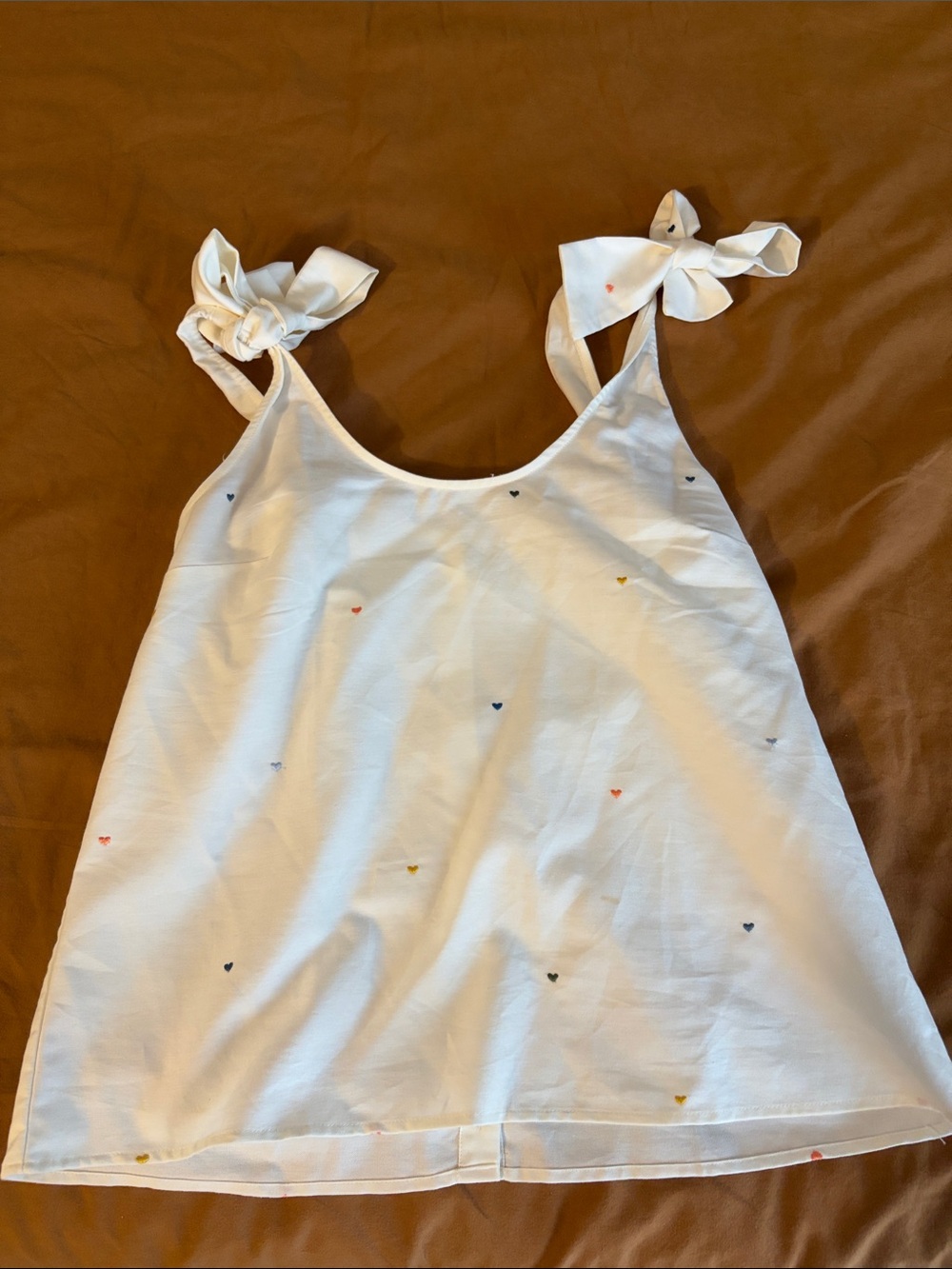Sézane White Tie-Shoulder Heart Print Tank Top